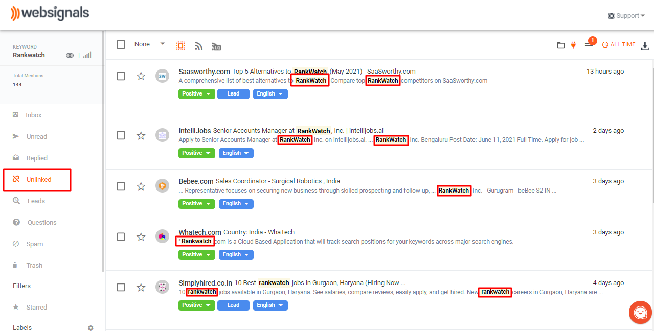 Finding unlinked reviews and testimonials for tracked keywords