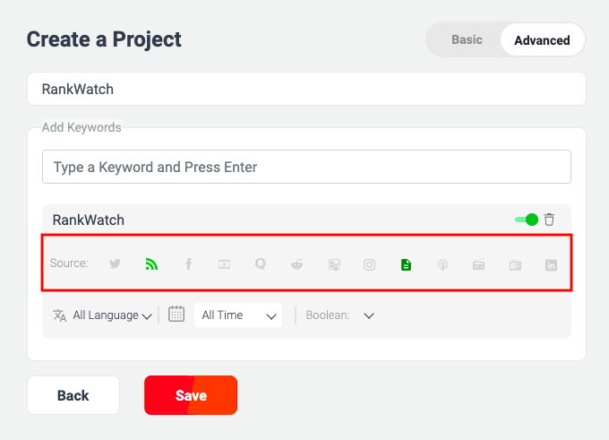 Selecting Sources in WebSignals